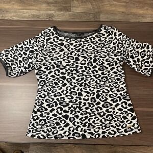 Marc New York Animal Print Top Faux Leather Trim Sz M‎